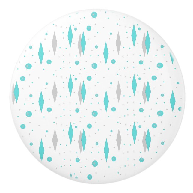 Bouton De Porte En Céramique Retro Turquoise Diamond & Starburst Ceramic Knob (Devant)