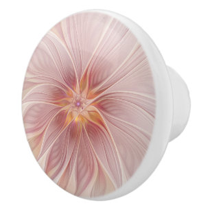 Bouton De Porte En Céramique Rêve floral rose doux Fleur d'art fractal Abstrait