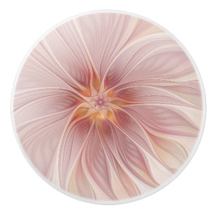 Bouton De Porte En Céramique Rêve floral rose tendre Art fractal abstrait Fleur