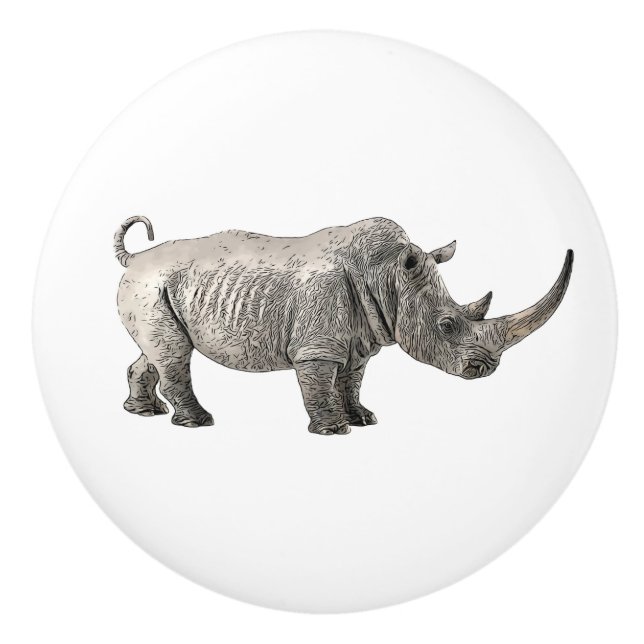 Bouton De Porte En Céramique Rhino Africain animal Jungle Drag (Devant)