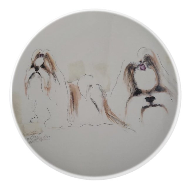 Bouton De Porte En Céramique Ron Hevener Shih-Tzu (Devant)