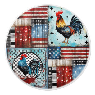 Bouton De Porte En Céramique Rooster American Folk Art Drapeau