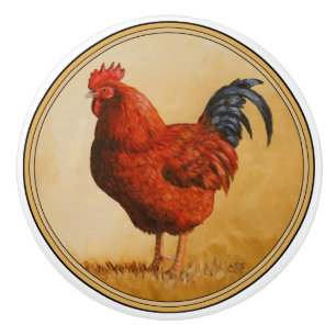 Bouton De Porte En Céramique Rooster chicken de Rhode Island