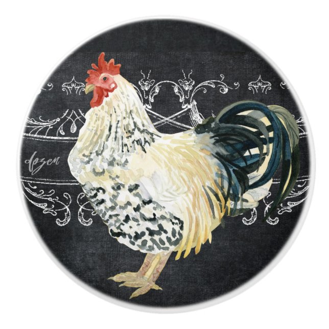 Bouton De Porte En Céramique Rooster Farmhouse Cuisine Chalkboard Aquarelle (Devant)