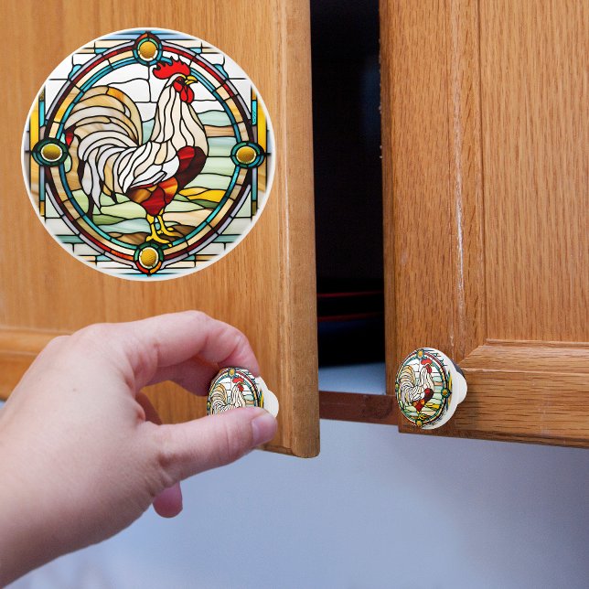 Bouton De Porte En Céramique Rooster Faux Vitrail (Créateur téléchargé)