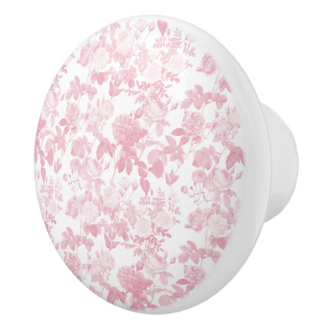 Bouton De Porte En Céramique Rose blanc rose Chinoiserie Motif (Droite)