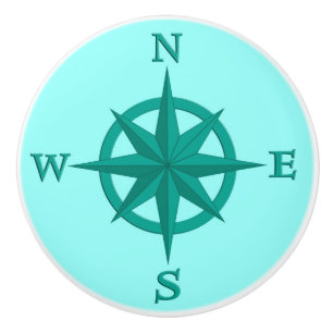 Bouton De Porte En Céramique rose de boussole 8-Point, turquoise et Aqua