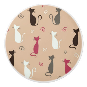 Bouton De Porte En Céramique rose de motif de chats