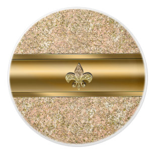 Bouton De Porte En Céramique Rose et étincelle Fleur scintillant de lis Chic