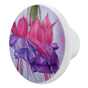 BOUTON DE PORTE EN CÉRAMIQUE ROSE ET PURPLE FUSCHIE FLEUVE CÉRAMIQUE KNOB