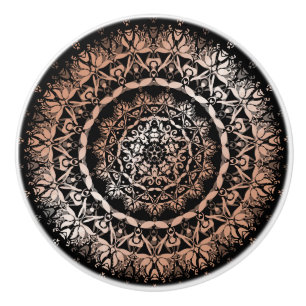 Bouton De Porte En Céramique Rose Gold Floral Mandala Noir