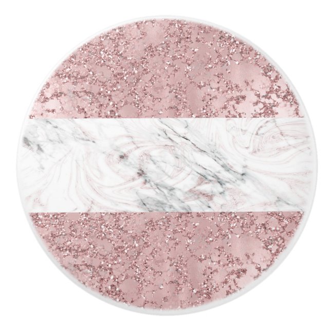 Bouton De Porte En Céramique Rose Gold Modern Glam Marbre & Parties scintillant (Devant)