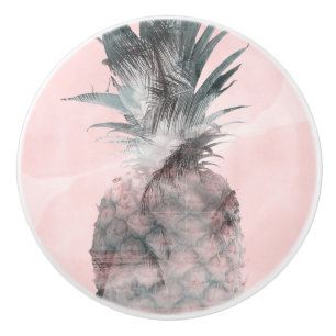 Bouton De Porte En Céramique Rose Gold Pink Tropical Summer Pineapple Glam