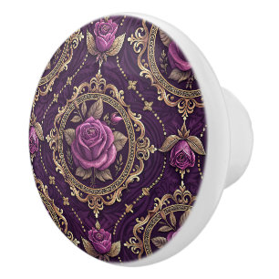 Bouton De Porte En Céramique Rose Gold Violet Royal Accent de défilement Vintag
