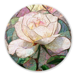 Bouton De Porte En Céramique Rose Lumineuse Faux Verre Teinté Pastel