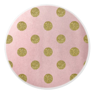 Bouton De Porte En Céramique Rose Pâle Doux Paillettes Dorées Glamour Points Ch