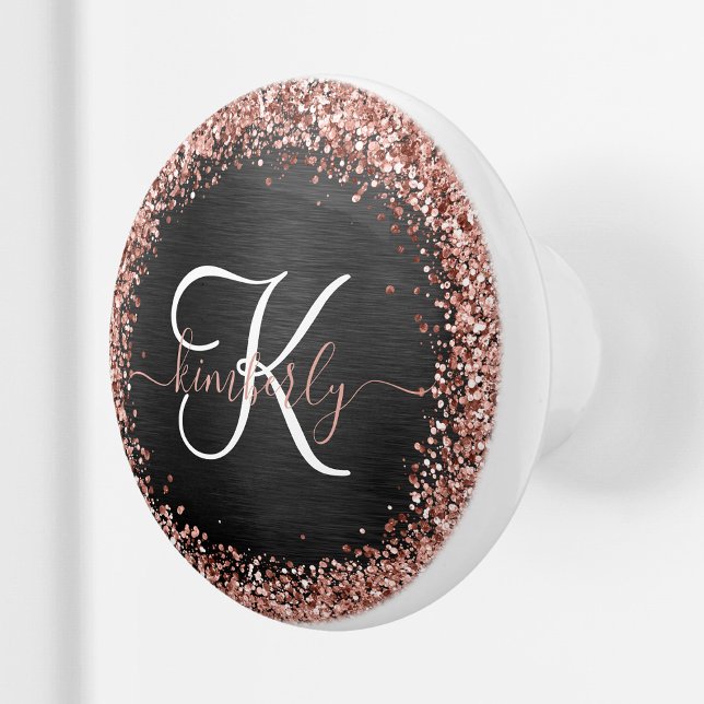 Bouton De Porte En Céramique Rose personnalisé Parties scintillant or noir Étin (Créateur téléchargé)