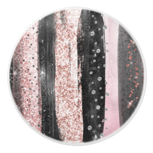 Bouton De Porte En Céramique Rose rose noir Parties scintillant or moderne
