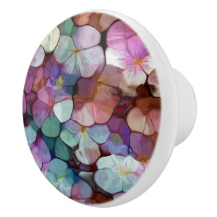 Bouton De Porte En Céramique Rose Rose Or Turquoise Mosaïque Millefiori Fleurs