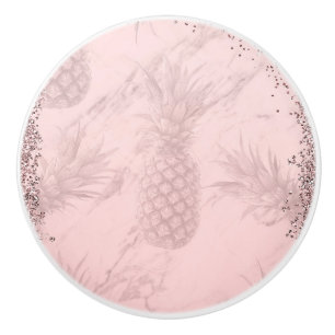 Bouton De Porte En Céramique Rose Rose Parties scintillant Or Ananas Tropical C