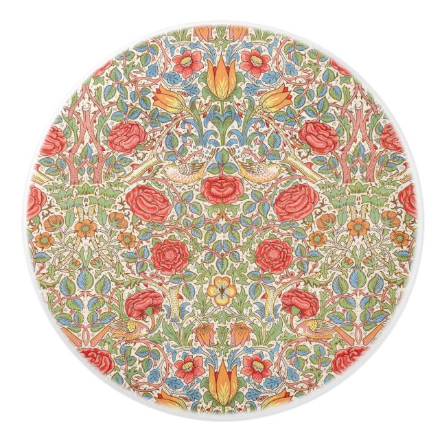 Bouton De Porte En Céramique "Rose" William Morris (Devant)
