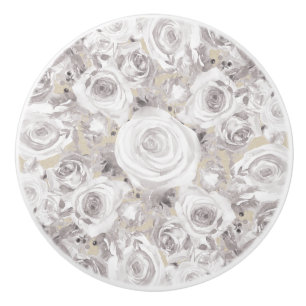 Bouton De Porte En Céramique Roses d'hiver rustiques blanches Kraft Shabby Chic