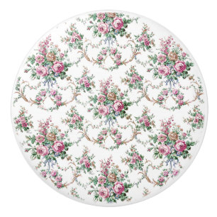 Bouton De Porte En Céramique Roses et butins roses vintages élégants