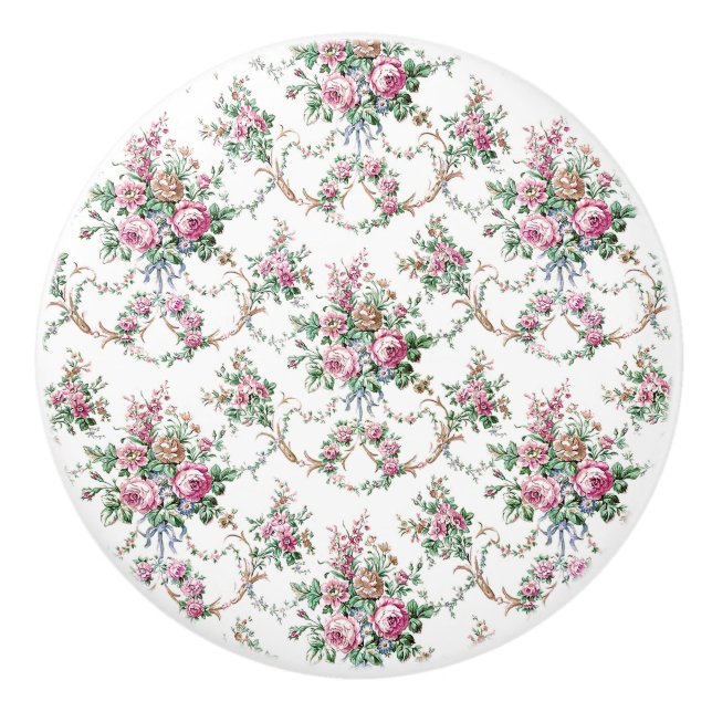Bouton De Porte En Céramique Roses et Swags Vintages élégants (Devant)