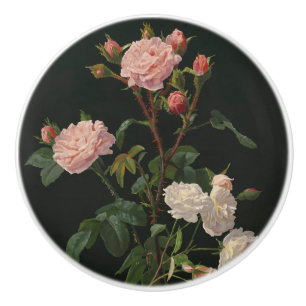 Bouton De Porte En Céramique Roses roses et blancs sur l'arrière - plan noir