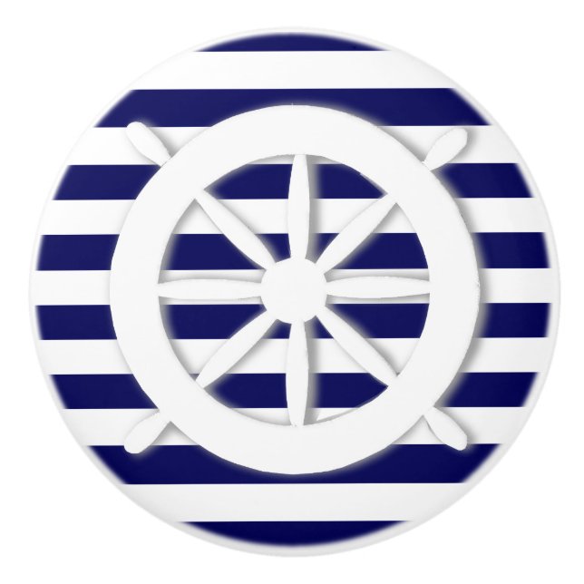 Bouton De Porte En Céramique Roue du navire - Personnalisation nautique (Devant)