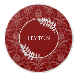 Bouton De Porte En Céramique Rouge Elegant Damask Ceramic Personnalisé Knob