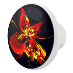 Bouton De Porte En Céramique Rouge Jaune Floral Moderne Résumé Modèle Art #10