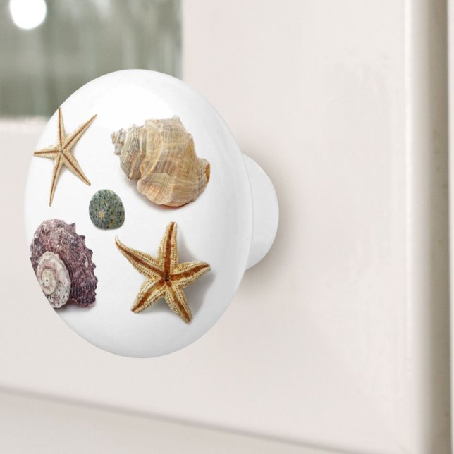 Bouton De Porte En Céramique ruc coastal beach chic seashell starfish (rustic coastal beach chic seashell starfish ceramic knob)