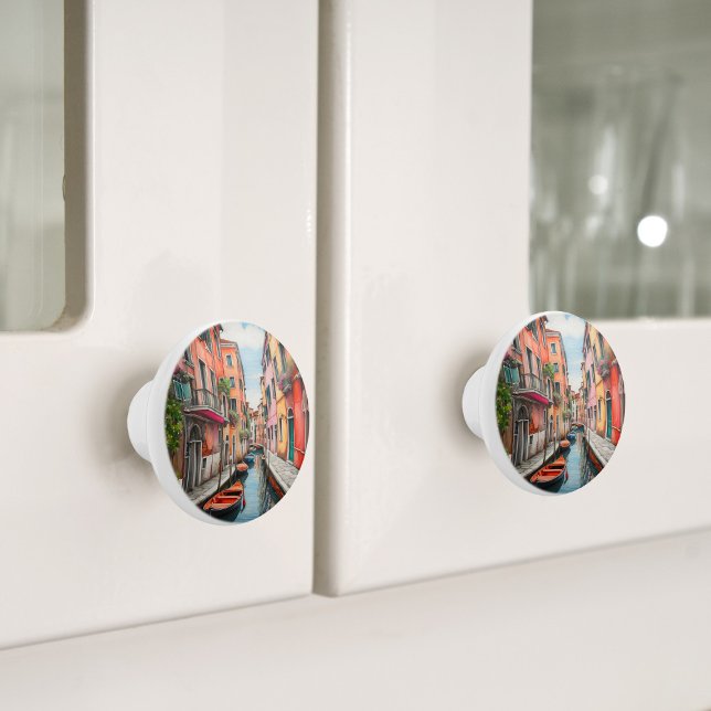 Bouton De Porte En Céramique Rue aquarelle à Venise (Créateur téléchargé)