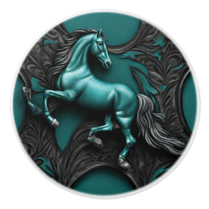 Bouton De Porte En Céramique Rustique Cowboy Western Pays Turquoise Horse