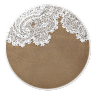 Bouton De Porte En Céramique Rustique Pays Occidental Brown & Blanc dentelle Él