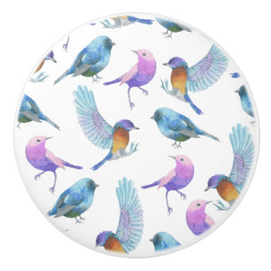 Bouton De Porte En Céramique Safari d'aquarelle : Oiseaux (la personnaliser BG