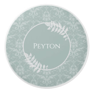 Bouton De Porte En Céramique Sage Green Elegant Damask Personnalisé