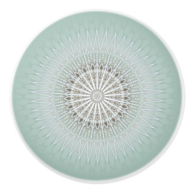 Bouton De Porte En Céramique Sage Vert Moderne Mandala Géométrique (Devant)