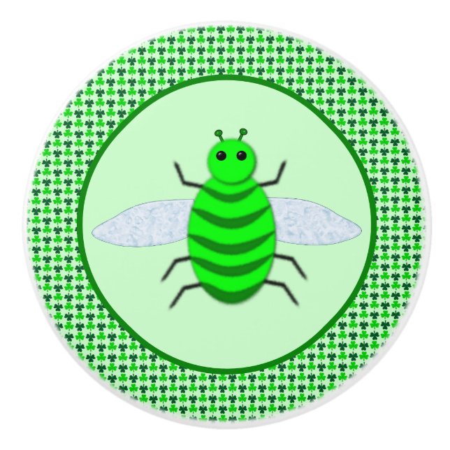 Bouton De Porte En Céramique Saint Patricks Day Bee et Shamrocks (Devant)