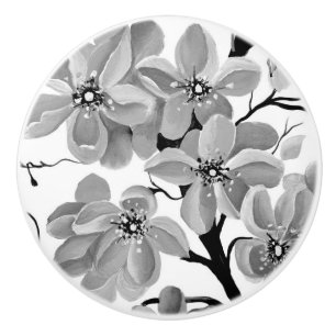 Bouton De Porte En Céramique Sakura Cerisier japonais Noir et blanc