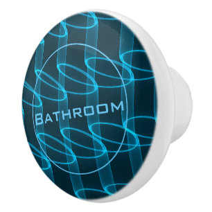 Bouton De Porte En Céramique Salle de bain Abstraite Blue Neon Waves cool