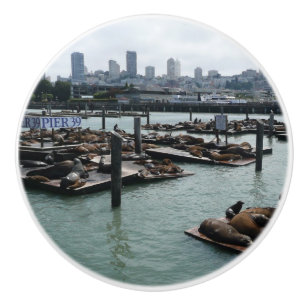 Bouton De Porte En Céramique San Francisco et Pier 39 Sea Lions City Skyline