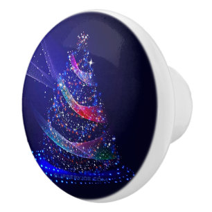 Bouton De Porte En Céramique Sapin de Noël SlipperyJoe numérique rouge transluc