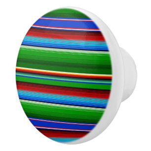 Bouton De Porte En Céramique Sarape mexicaine rouge vert