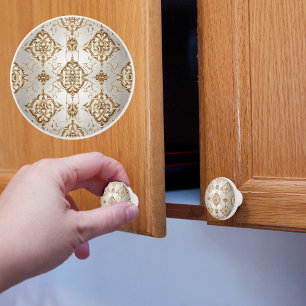 Bouton De Porte En Céramique Satin or et blanc