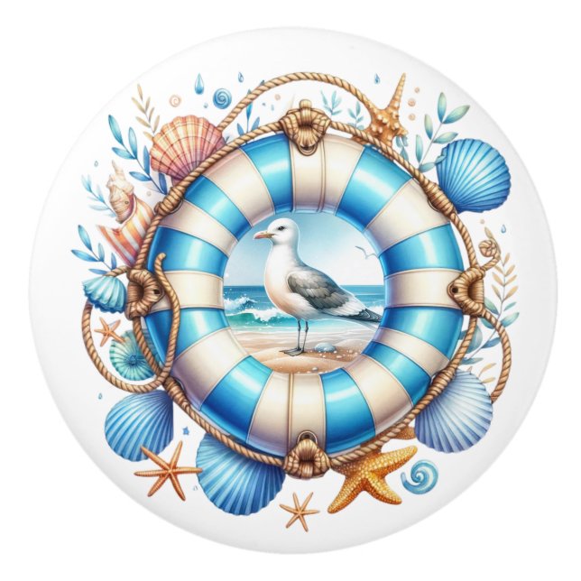 Bouton De Porte En Céramique Scène Plage (Devant)