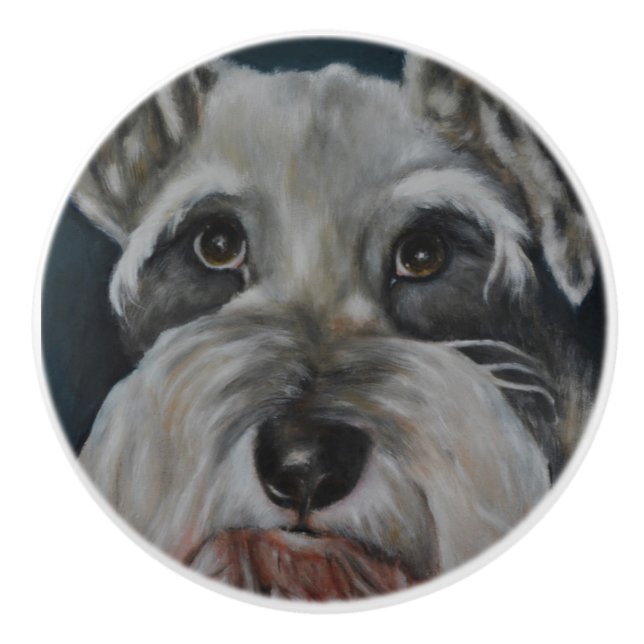 Bouton De Porte En Céramique Schnauzer miniature (Devant)