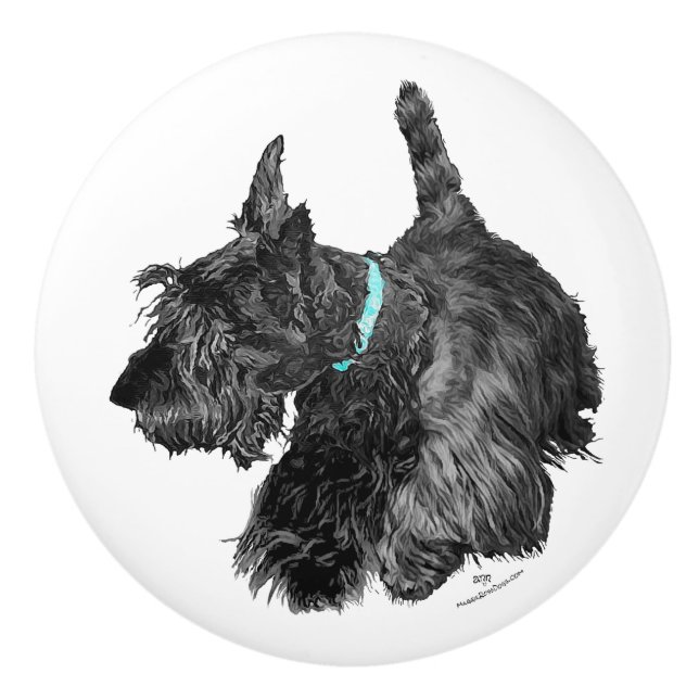 Bouton De Porte En Céramique Scottish Terrier (Devant)