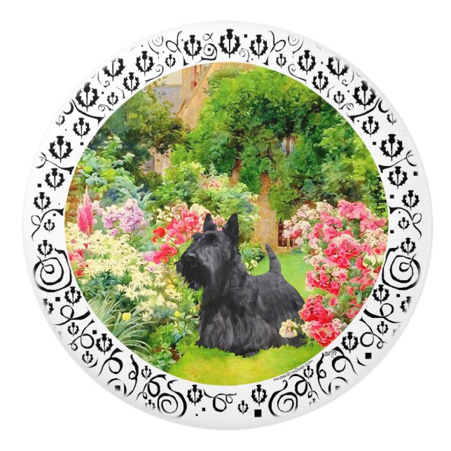 Bouton De Porte En Céramique Scottish Terriers (Devant)